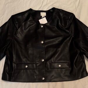 H&M Black Faux Leather Jacket with Button Accents